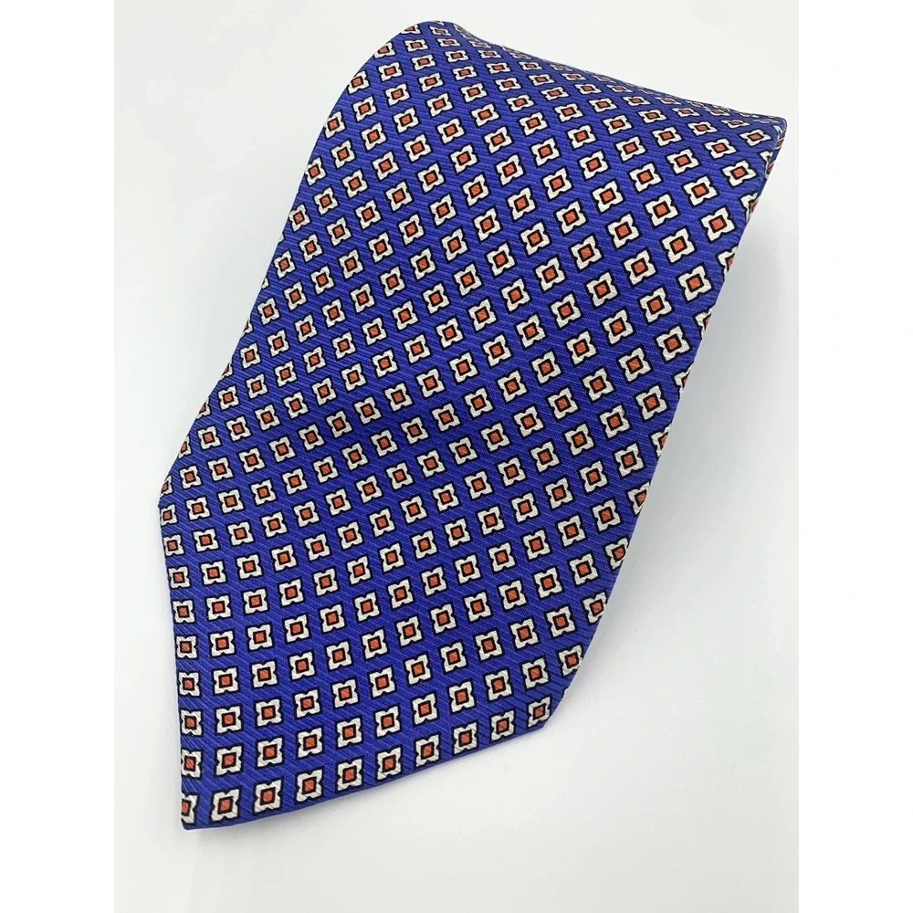 Vintage Lands End Blue Geometric‎ 100% Silk Men's Tie - 59 1/2